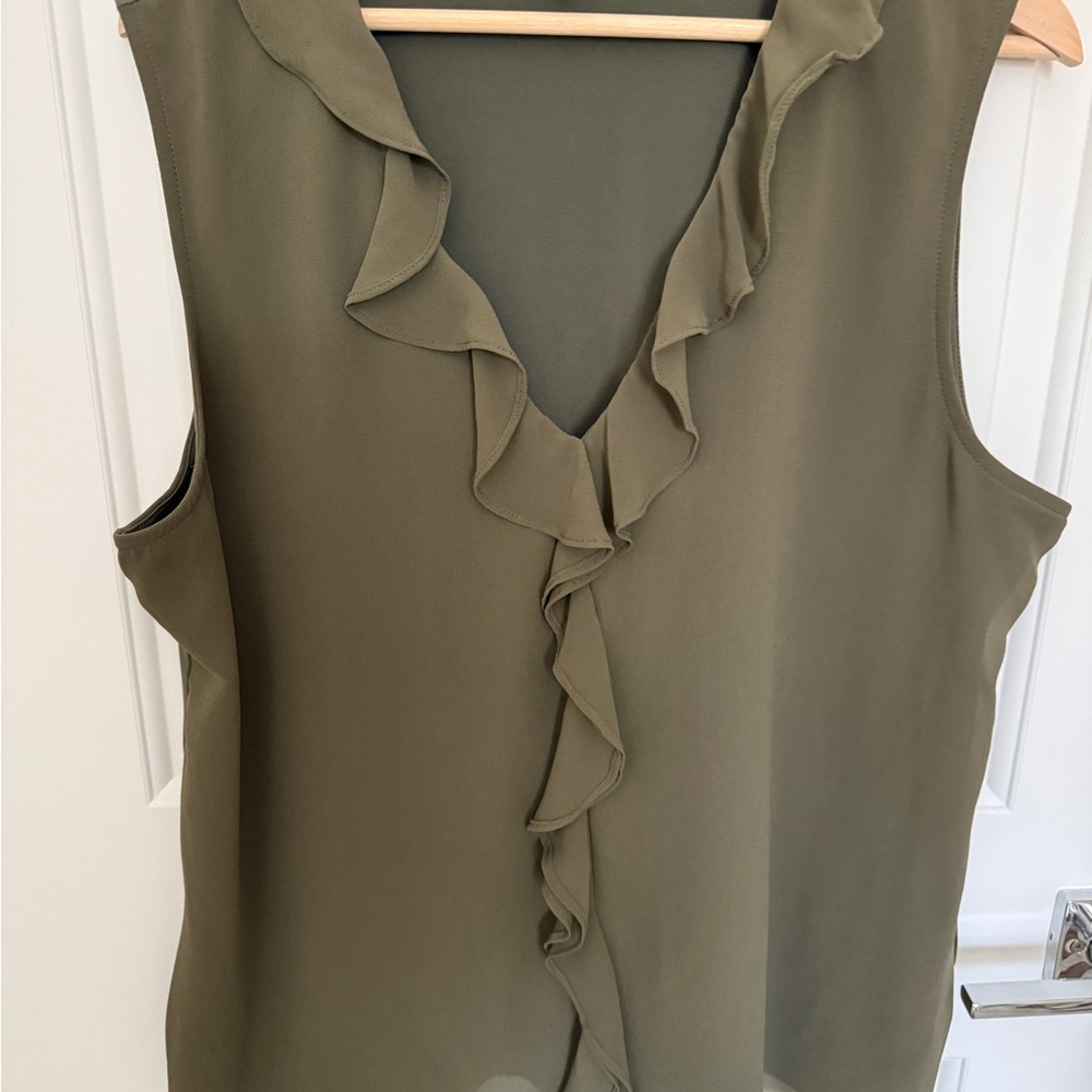 Calvin Klein Olive Sleeveless Ruffle Blouse